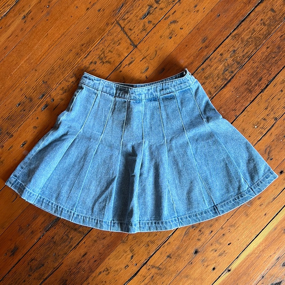 Pleated Denim Mini Skirt